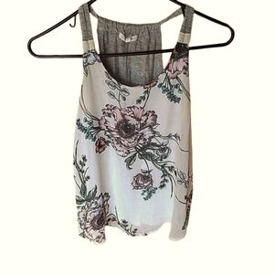 Maurices Boho Floral Flowy Racerback Tank Blouse Top Cream Gray XSMALL